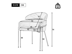 1 silla de comedor en terciopelo gris con respaldo acolchado y patas de metal dorado