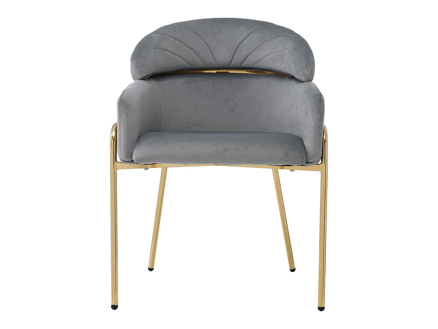 1 silla de comedor en terciopelo gris con respaldo acolchado y patas de metal dorado