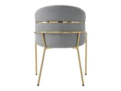 1 silla de comedor en terciopelo gris con respaldo acolchado y patas de metal dorado