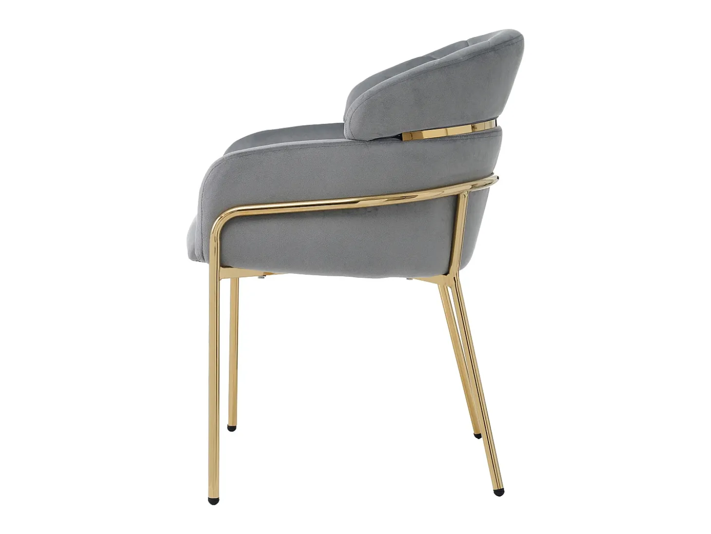 1 silla de comedor en terciopelo gris con respaldo acolchado y patas de metal dorado