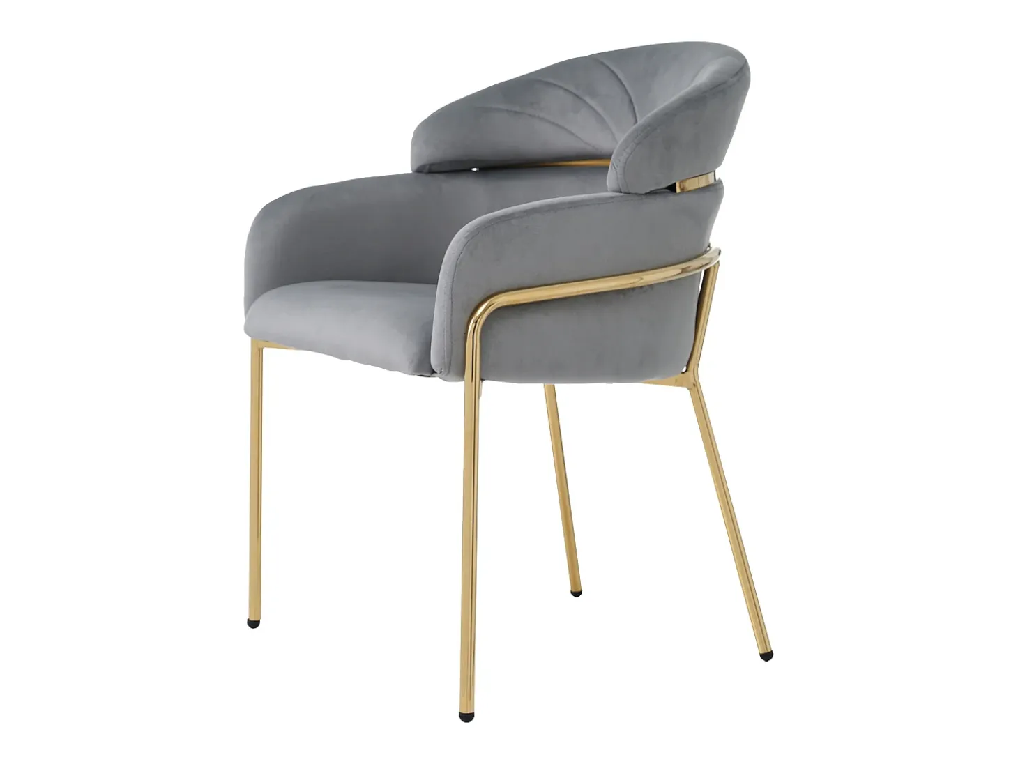 1 silla de comedor en terciopelo gris con respaldo acolchado y patas de metal dorado