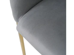 1 silla de comedor en terciopelo gris con respaldo acolchado y patas de metal dorado