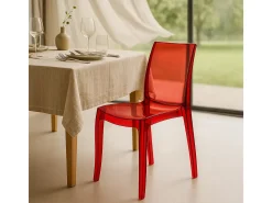 18 Silla de diseño transparente de cocina y comedor Cristal Light Stock - Rojo Transparente