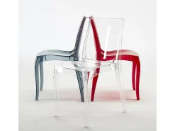 18 Silla de diseño transparente de cocina y comedor Cristal Light Stock - Rojo Transparente