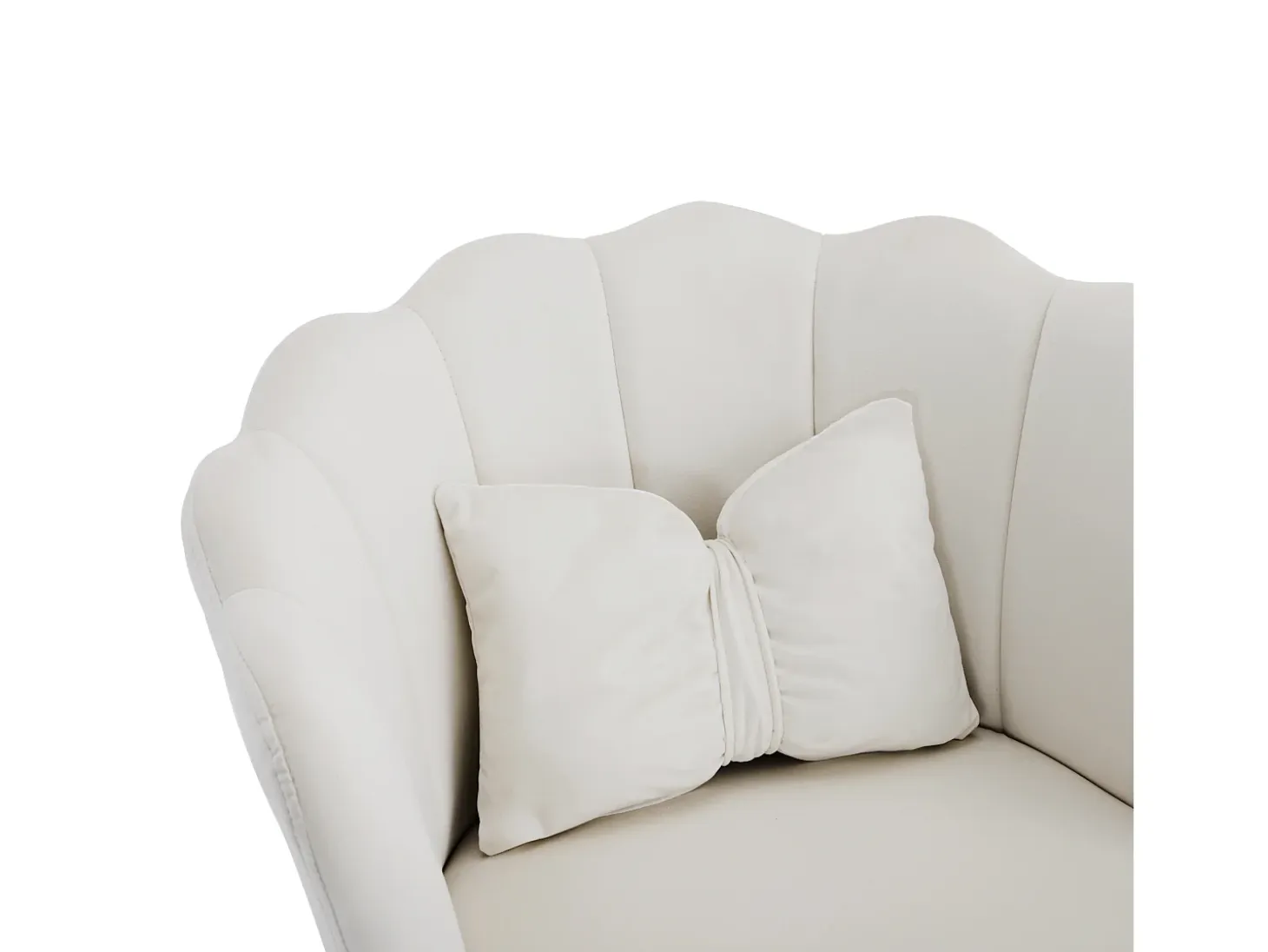1 Silla de terciopelo - con respaldo en forma de pétalo - patas de metal dorado - Beige
