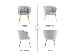 1 Silla de terciopelo - con respaldo en forma de pétalo - patas de metal dorado - Gris