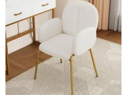 1 Silla en felpa - patas de metal dorado - silla de tocador - silla de comedor - Beige
