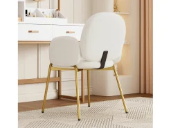 1 Silla en felpa - patas de metal dorado - silla de tocador - silla de comedor - Beige
