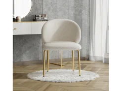 1 Silla en tela chenille - patas de metal dorado - silla de tocador - silla de comedor - Beige