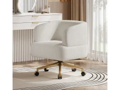 1 Silla en tela chenille - patas de metal dorado - rotación 360° - con 5 ruedas - Beige