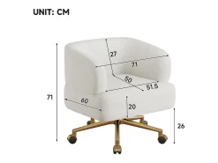 1 Silla en tela chenille - patas de metal dorado - rotación 360° - con 5 ruedas - Beige