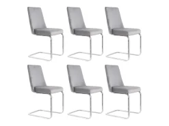 6 sillas cantilever en terciopelo y metal plateado - Diseño diamante - Carga máx. 150 kg - 55x45x87 cm - Gris