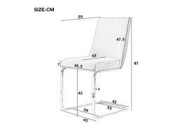 6 sillas cantilever en terciopelo y metal plateado - Diseño diamante - Carga máx. 150 kg - 55x45x87 cm - Gris
