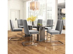 6 sillas cantilever en terciopelo y metal plateado - Diseño diamante - Carga máx. 150 kg - 55x45x87 cm - Gris