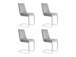 4 sillas cantilever en terciopelo y metal plateado - Diseño diamante - Carga máx. 150 kg - 55x45x87 cm - Gris