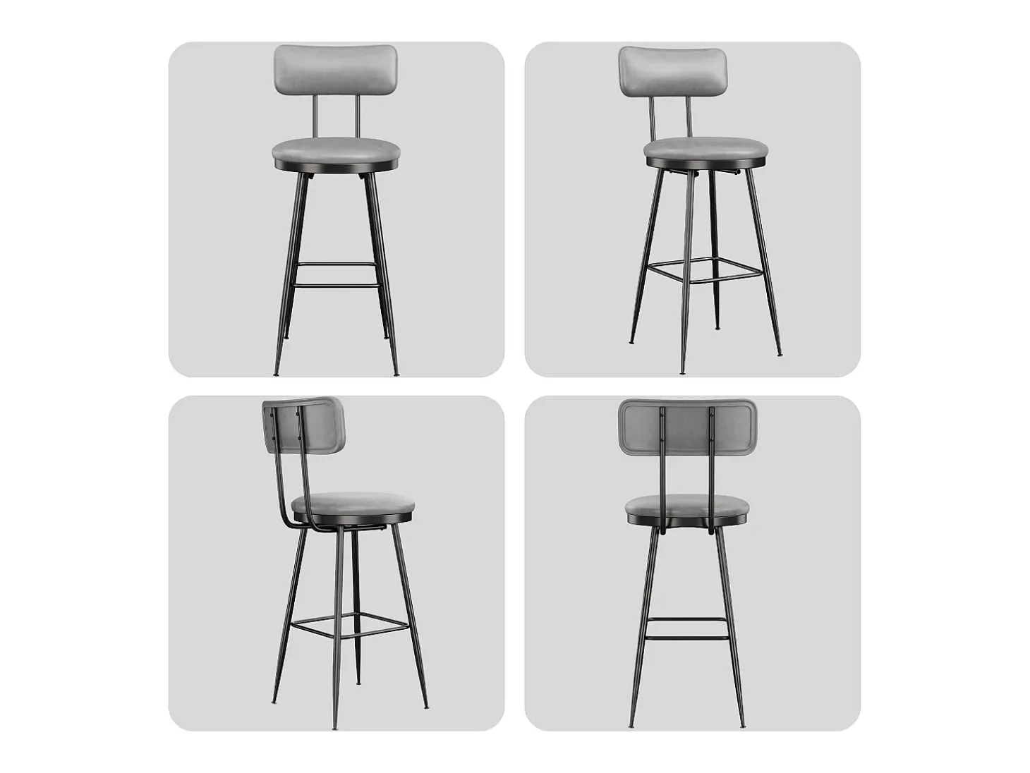 4 sillas de bar grises con respaldo, estilo industrial, altura del asiento de 65 cm