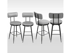 4 sillas de bar grises con respaldo, estilo industrial, altura del asiento de 65 cm