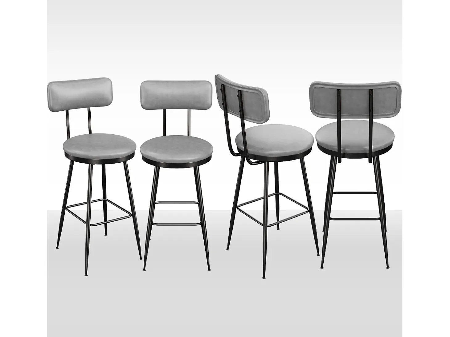 4 sillas de bar grises con respaldo, estilo industrial, altura del asiento de 65 cm