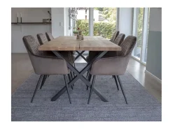 2 sillas de comedor con reposabrazos de terciopelo gris con pies negros