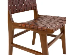 2 sillas de comedor en cuero sintético marrón con pies de teca