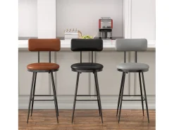 4 sillas de mostrador negras con respaldo, piel sintética, altura del asiento de 65 cm