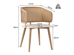 4 sillas en piel PU - Respaldo en ratán y patas metálicas - Carga máx. 150 kg - 47x51x79 cm
