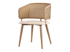 4 sillas en piel PU - Respaldo en ratán y patas metálicas - Carga máx. 150 kg - 47x51x79 cm