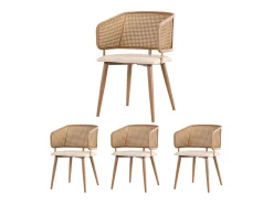 4 sillas en piel PU - Respaldo en ratán y patas metálicas - Carga máx. 150 kg - 47x51x79 cm