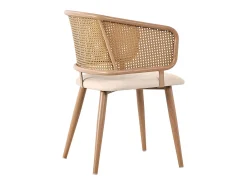2 sillas en piel PU - Respaldo en ratán y patas metálicas - Carga máx. 150 kg - 47x51x79 cm