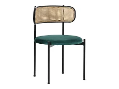 2 sillas en terciopelo y ratán - Patas de metal - Carga máxima 150 kg - 45×40×75 cm - Verde