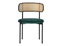 2 sillas en terciopelo y ratán - Patas de metal - Carga máxima 150 kg - 45×40×75 cm - Verde