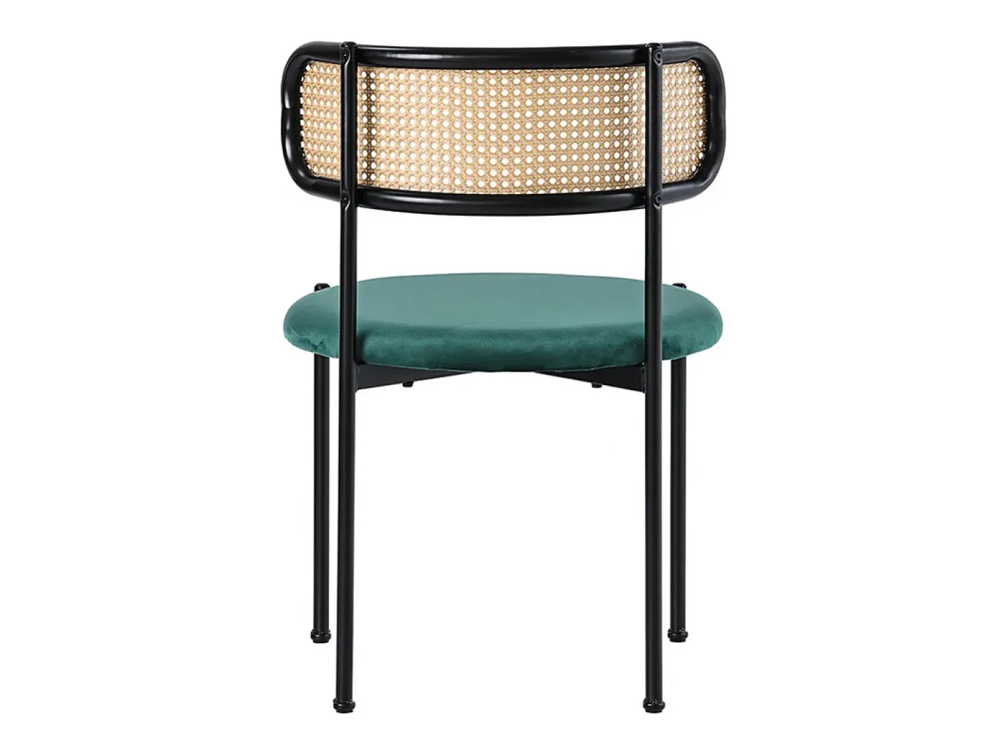 4 sillas en terciopelo y ratán - Patas de metal - Carga máxima 150 kg - 45×40×75 cm - Verde