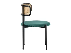 4 sillas en terciopelo y ratán - Patas de metal - Carga máxima 150 kg - 45×40×75 cm - Verde