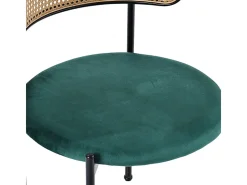 4 sillas en terciopelo y ratán - Patas de metal - Carga máxima 150 kg - 45×40×75 cm - Verde
