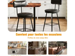 2 sillas negras de mostrador con respaldo, de piel sintética, altura del asiento de 65 cm, para cocina