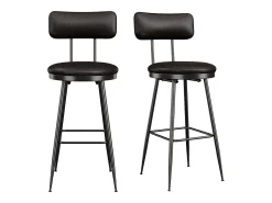 2 sillas negras de mostrador con respaldo, de piel sintética, altura del asiento de 65 cm, para cocina