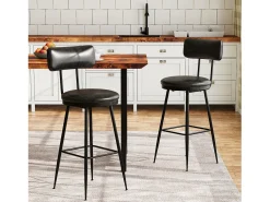 2 sillas negras de mostrador con respaldo, de piel sintética, altura del asiento de 65 cm, para cocina