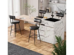 2 sillas negras de mostrador con respaldo, de piel sintética, altura del asiento de 65 cm, para cocina
