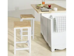 2 x Taburetes de Bar Cuadrado Silla Cocina Madera de Caucho y Pino Blanco FST29-WNx2 SoBuy ES
