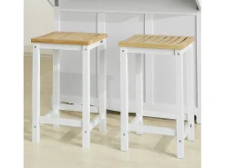 2 x Taburetes de Bar Cuadrado Silla Cocina Madera de Caucho y Pino Blanco FST29-WNx2 SoBuy ES