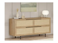Alacena aparador para salón o cocina de madera con 4 puertas efecto ratán Dhunnan