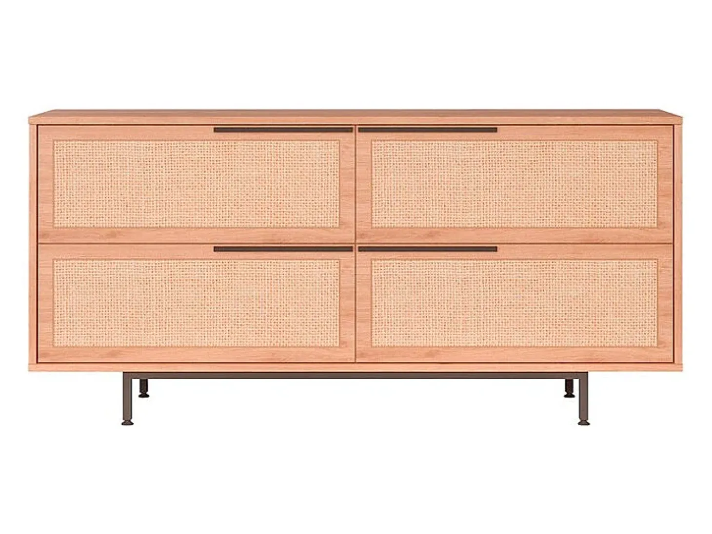 Alacena aparador para salón o cocina de madera con 4 puertas efecto ratán Dhunnan