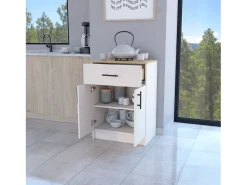 Alacena Mayorca en melamina con 2 puertas , 2 estantes y cajon con rieles metalicos , Blanco / Beige , 85.1 cm X 60 cm X 40.5 cm