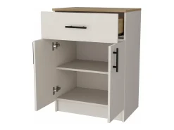Alacena Mayorca en melamina con 2 puertas , 2 estantes y cajon con rieles metalicos , Blanco / Beige , 85.1 cm X 60 cm X 40.5 cm