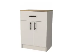 Alacena Mayorca en melamina con 2 puertas , 2 estantes y cajon con rieles metalicos , Blanco / Beige , 85.1 cm X 60 cm X 40.5 cm