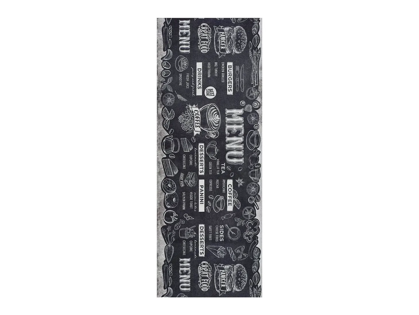 Alfombra de cocina - Diseño de menús - negro - 52 x 200 cm - RICCI