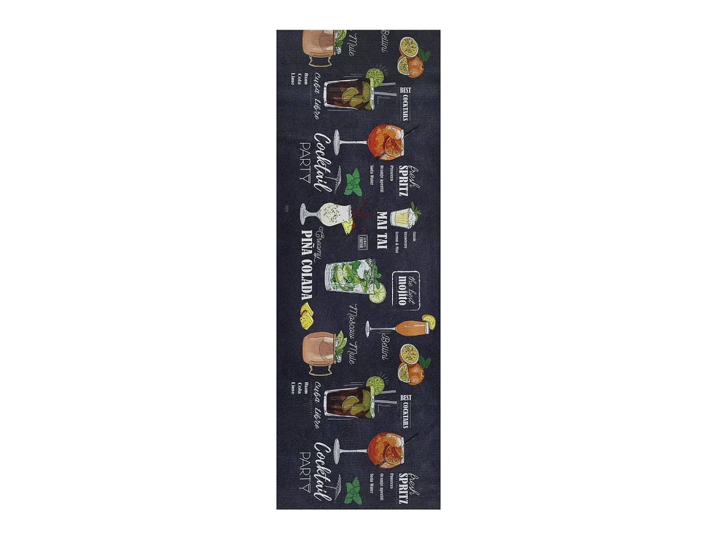 Alfombra de cocina - Diseños de cócteles - negro - 52 x 200 cm - RICCI