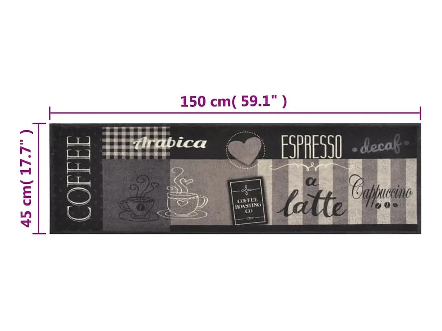 Alfombra de cocina lavable terciopelo negro café 45x150 cm ES791506
