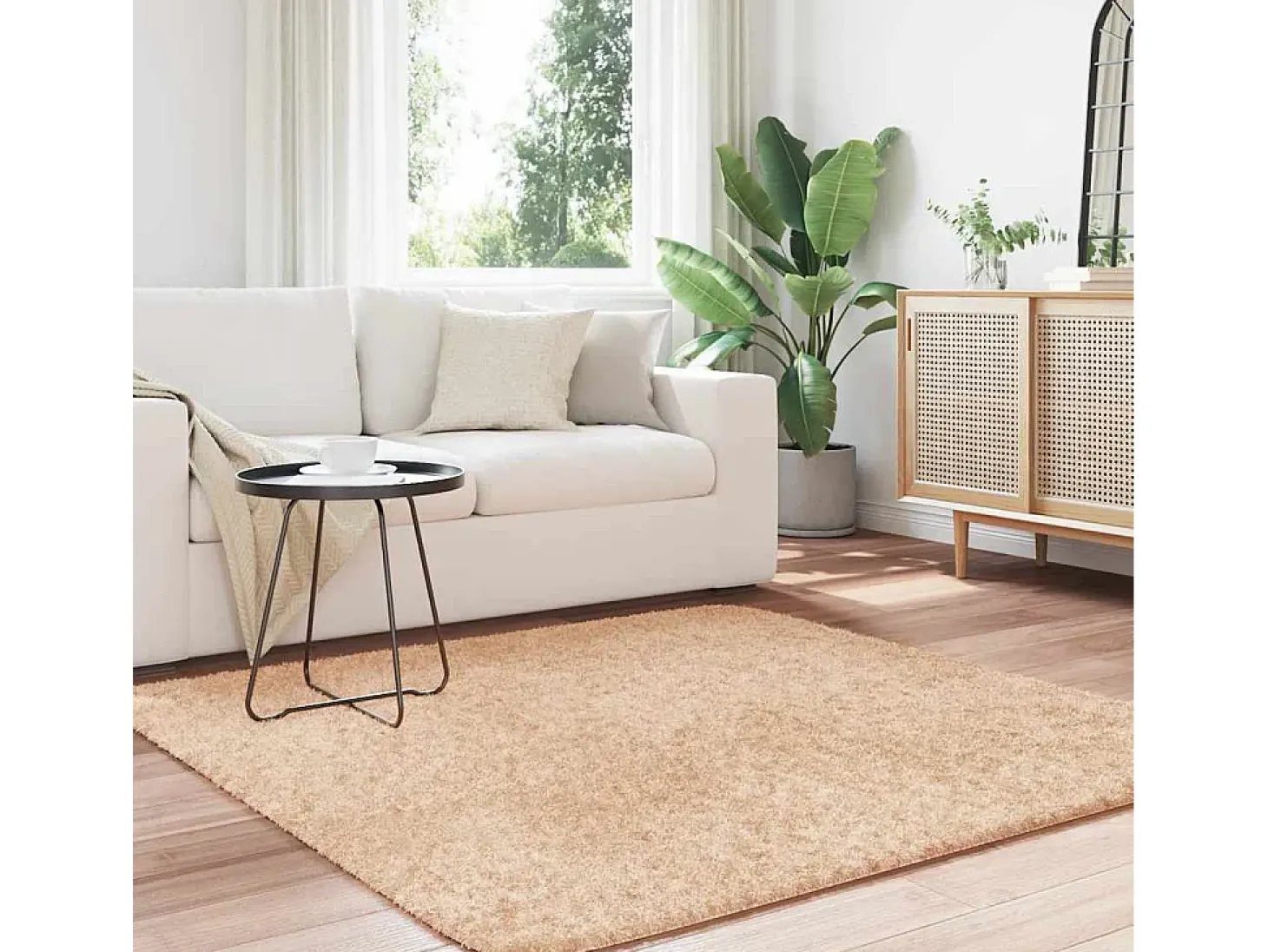 Alfombra de pelo largo beige NAVARRA 160x160 cm poliéster