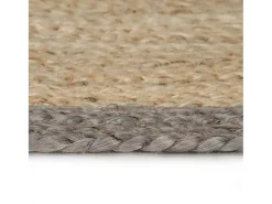 Alfombra de yute hecha a mano con borde gris 150 cm